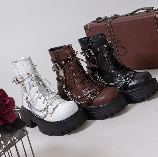 Bondora Silver Chains Black White Brown Plantform Combat Boots