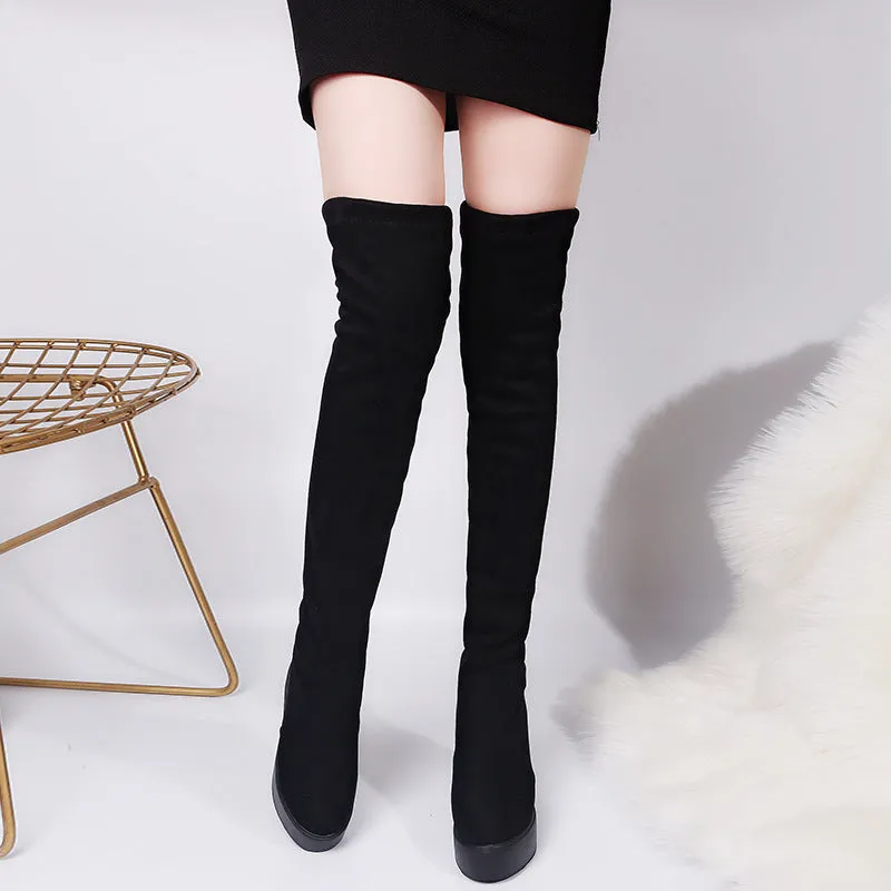 Boots - Jasmine - Women Over-the-knee Boots- Suede Matte Lightweight Platform Boots