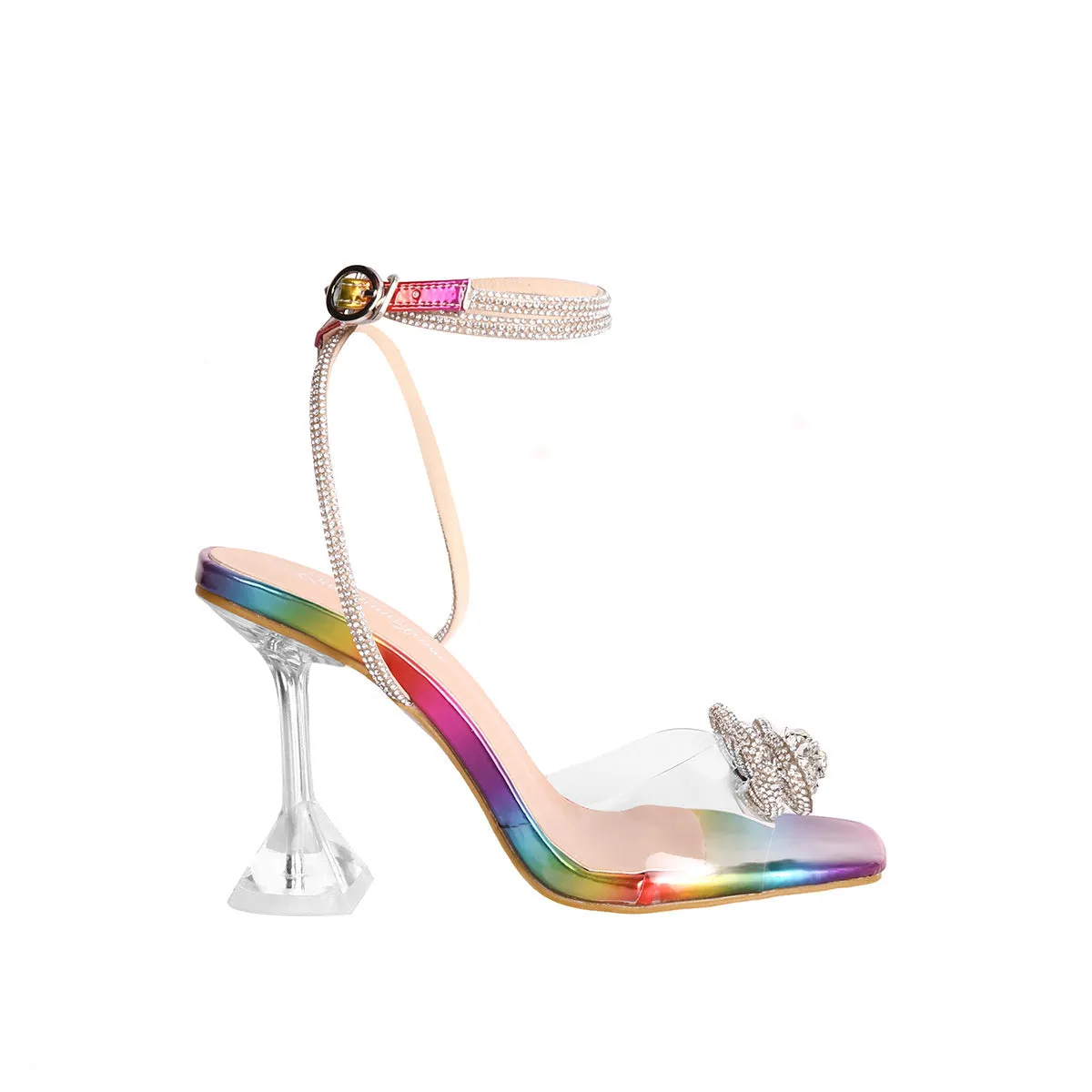 Bow Decor Rhinestone High Heel Sandals