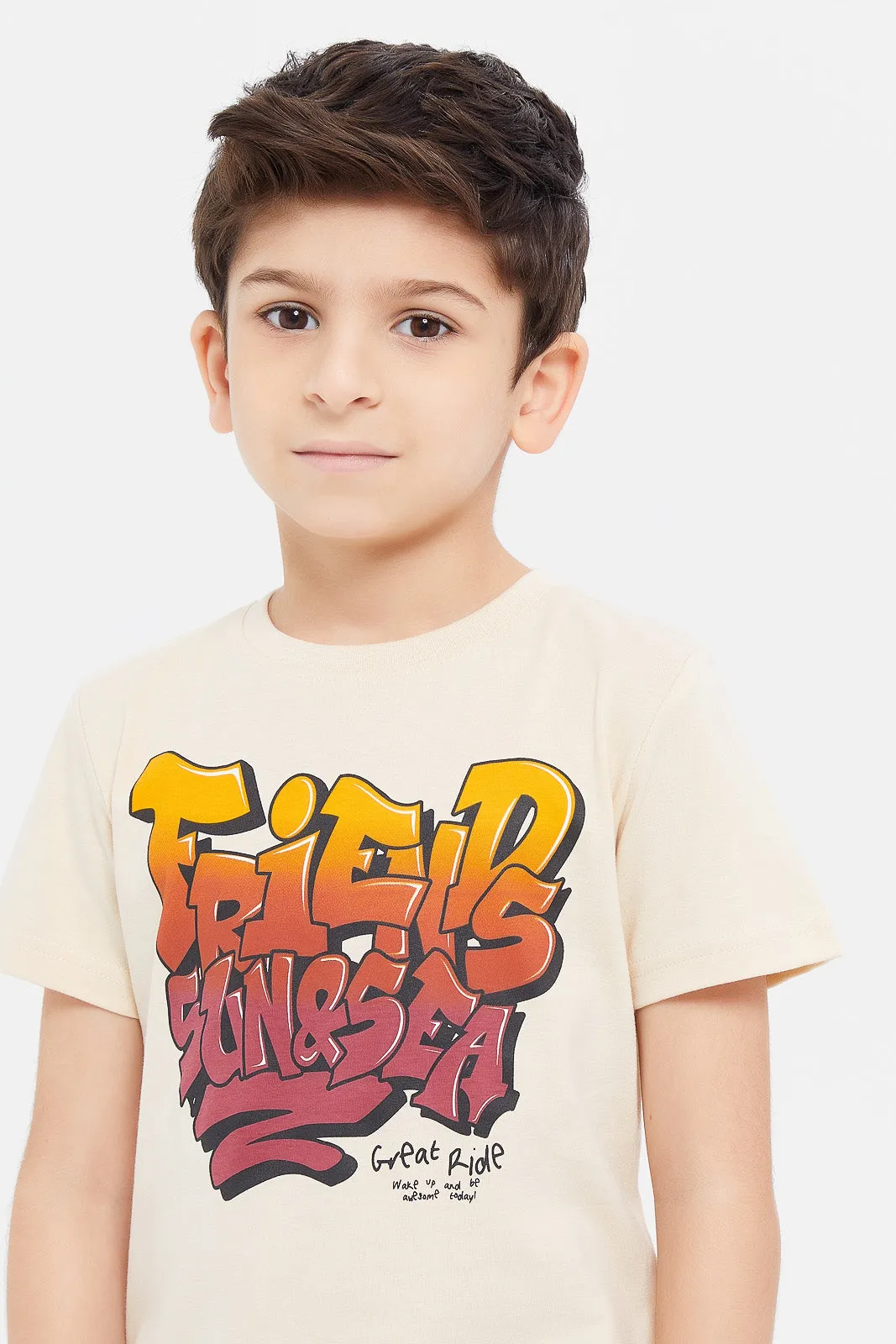 Boys Assorted Typograph Short Sleeve T-Shirt Set (Pack Of 3)