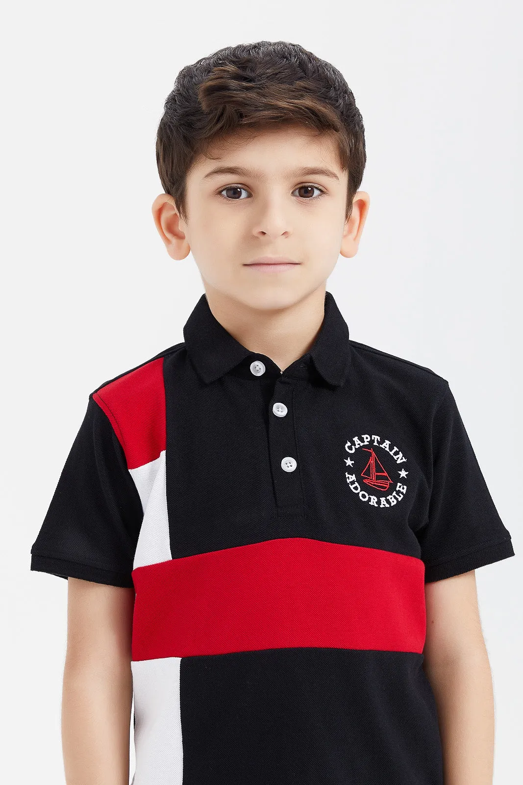 Boys Black And Red Polo Shirt