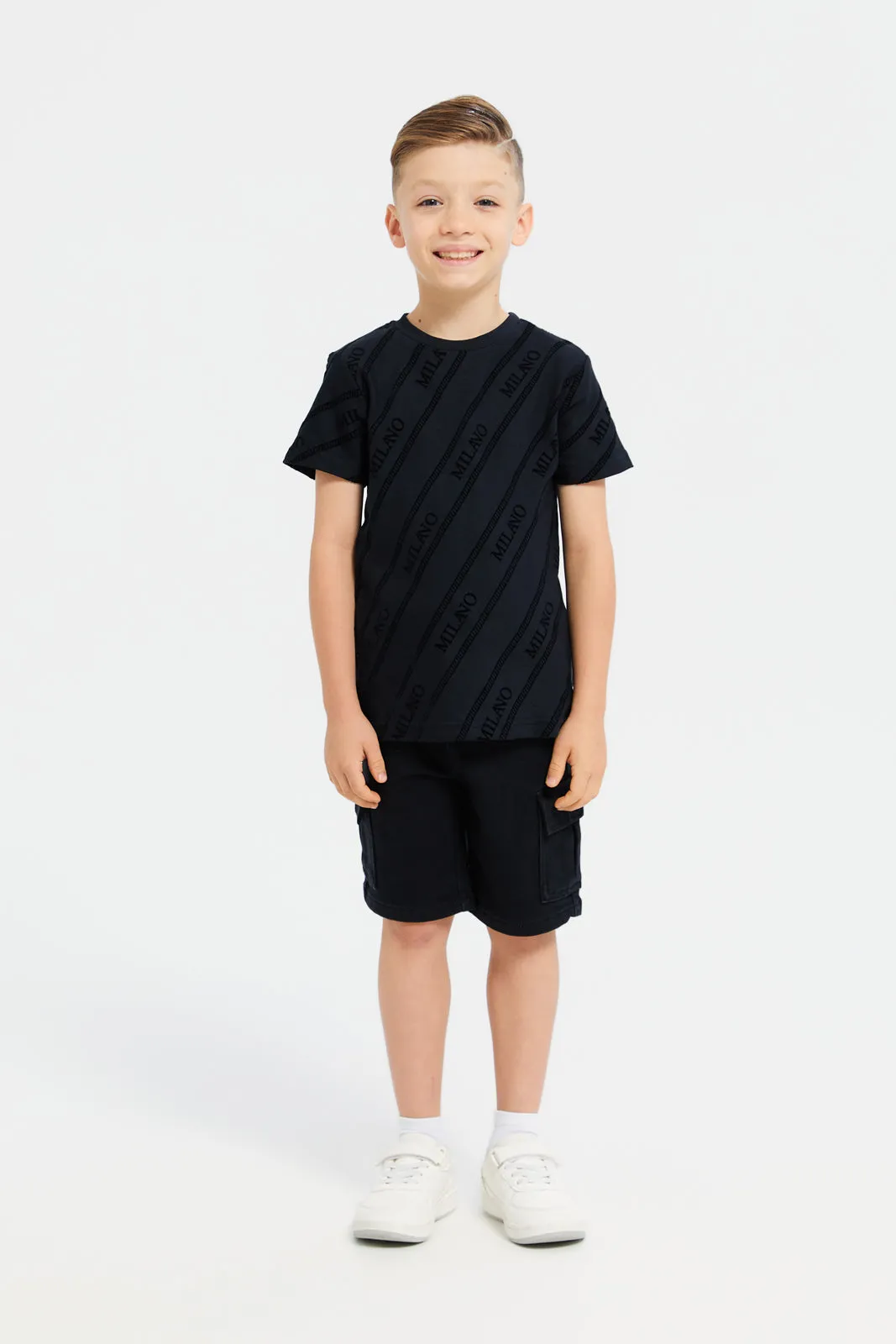 Boys Black Denim Short With Cargo Pocket