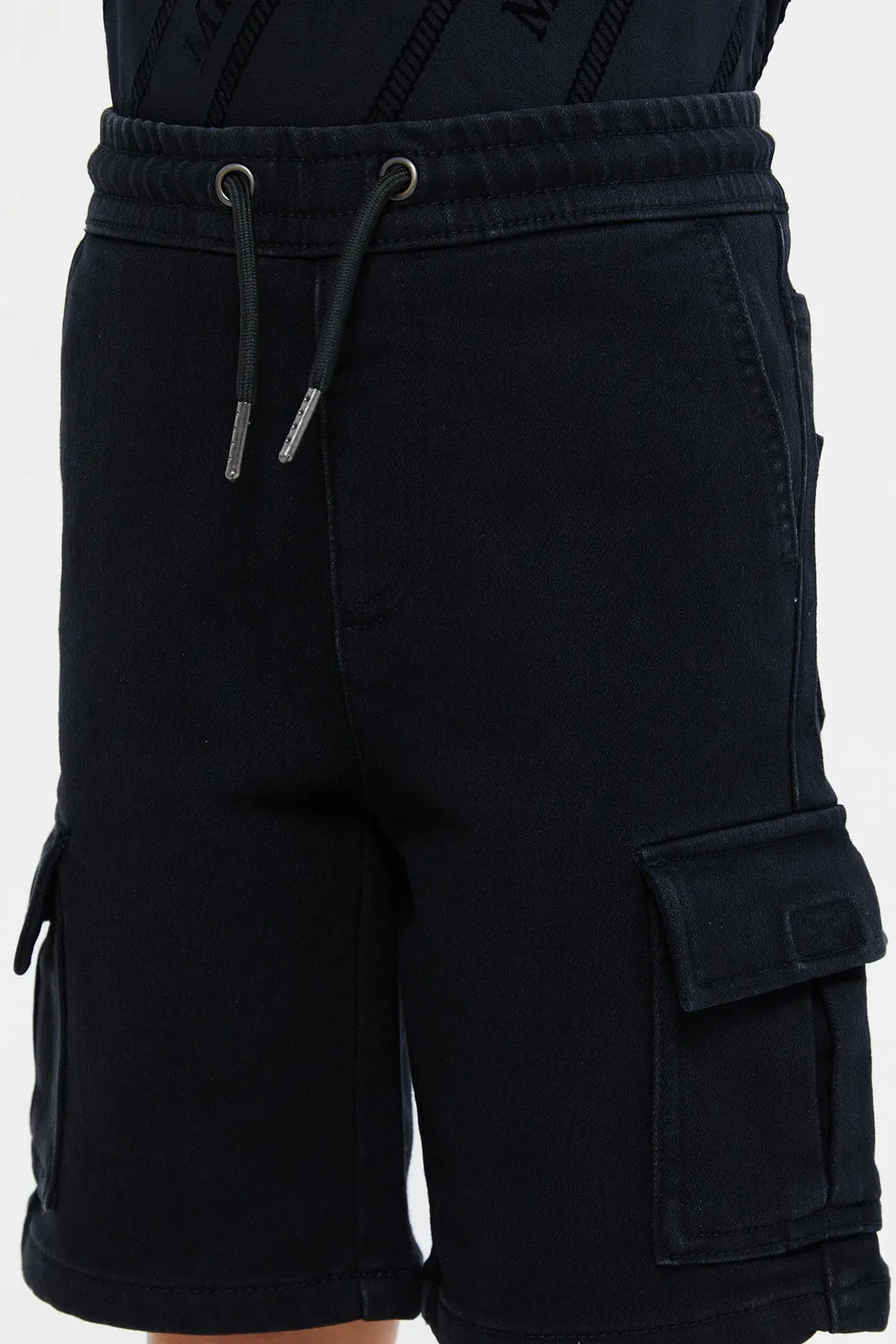 Boys Black Denim Short With Cargo Pocket