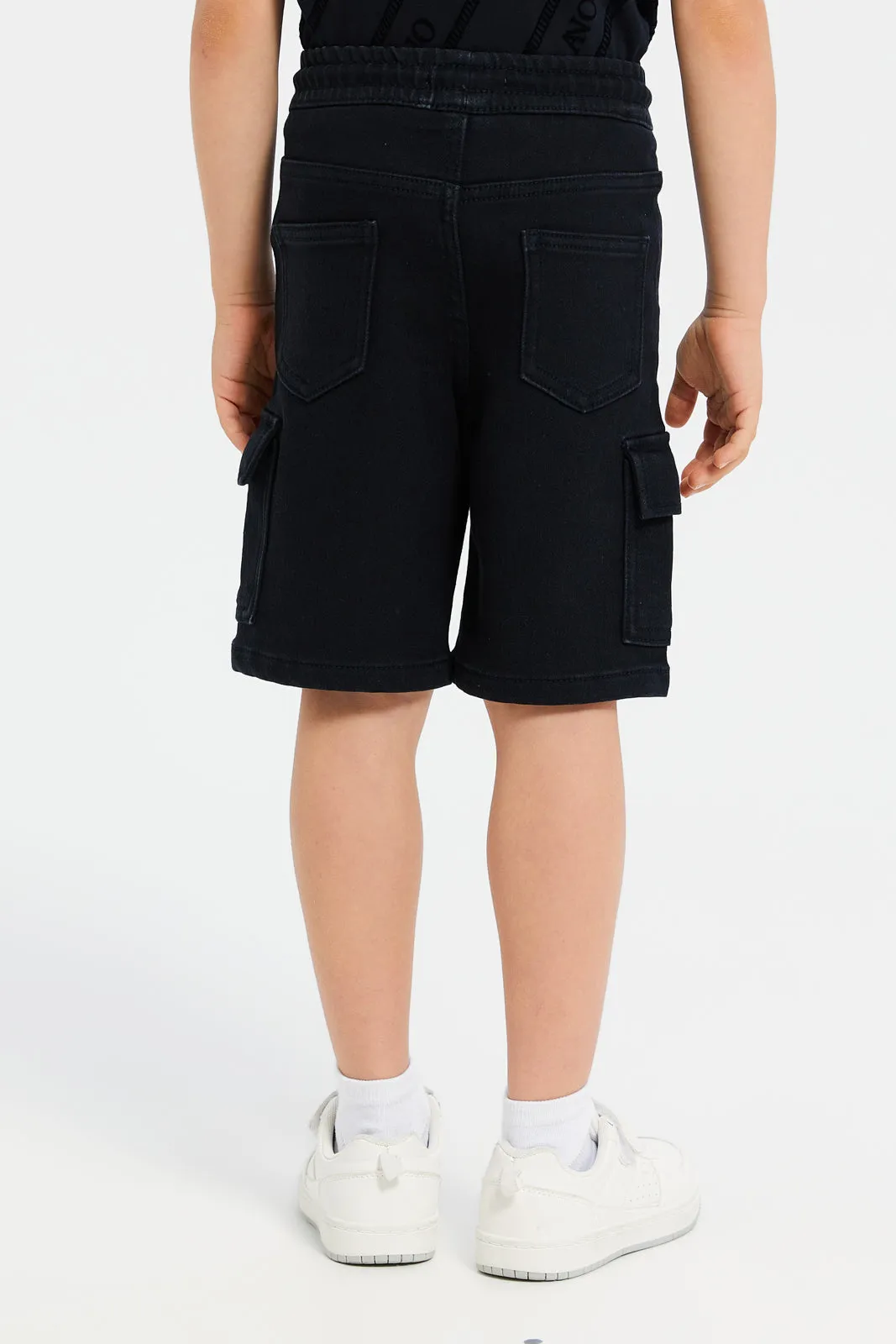 Boys Black Denim Short With Cargo Pocket