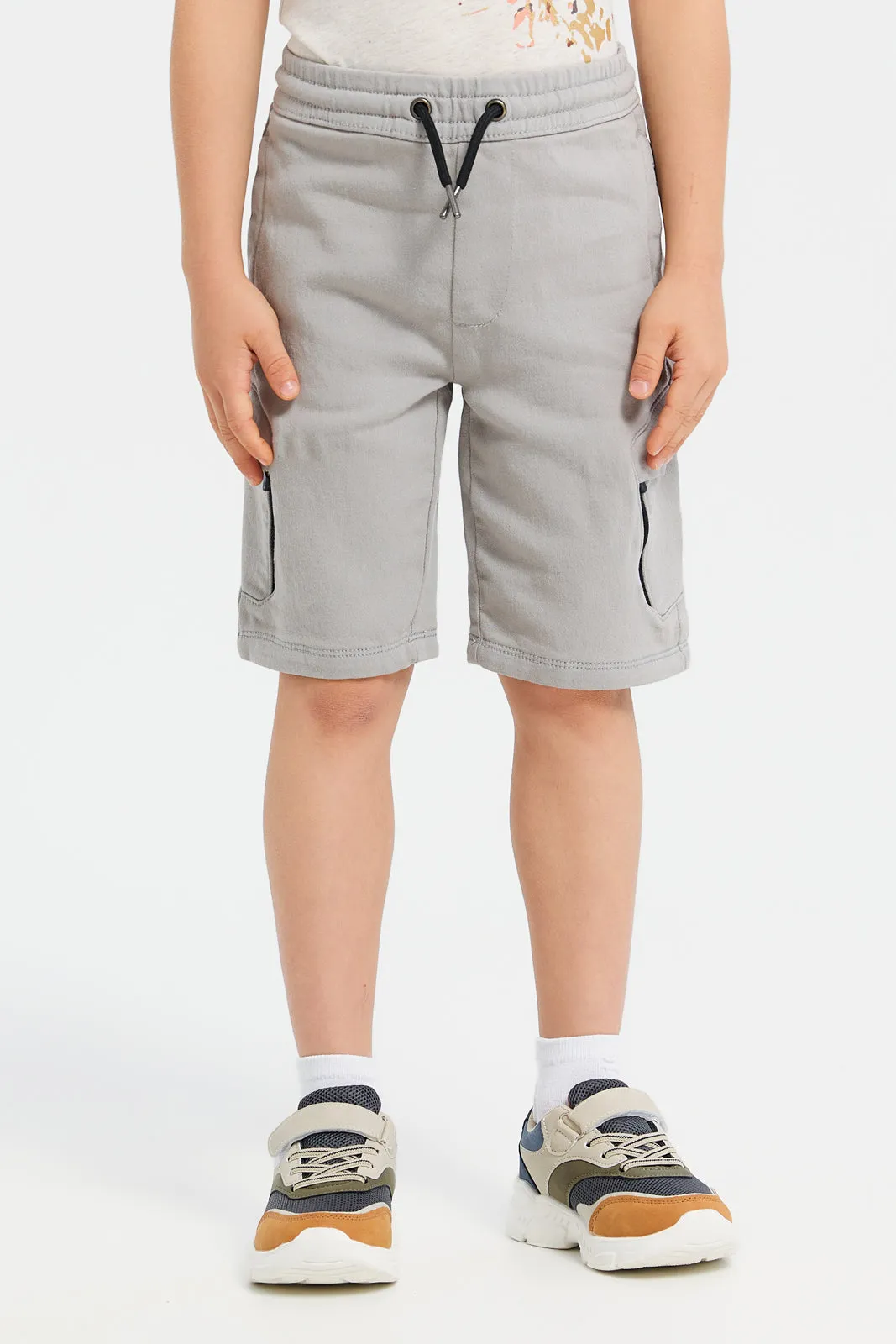 Boys Grey Denim Short With Cargo Pocket