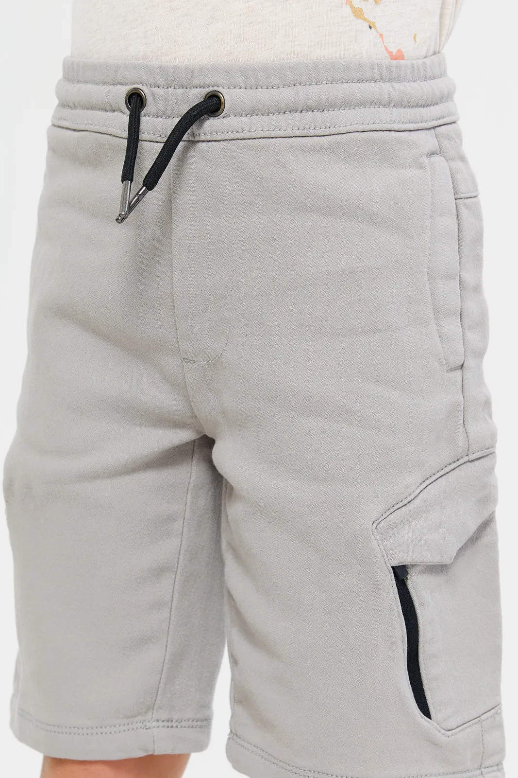 Boys Grey Denim Short With Cargo Pocket