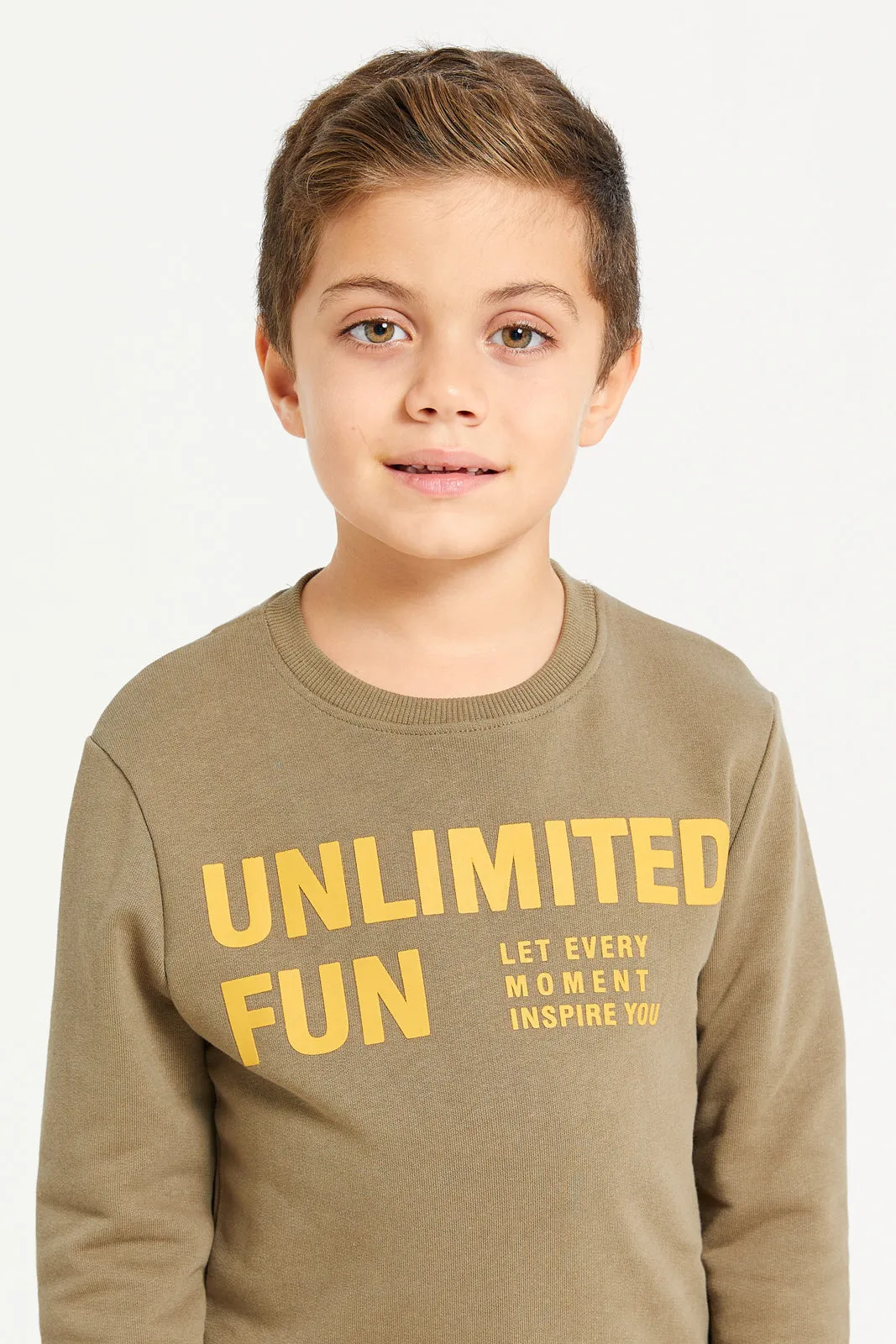 Boys Mustard And Olive Sweatshirt Set (2 Piece)