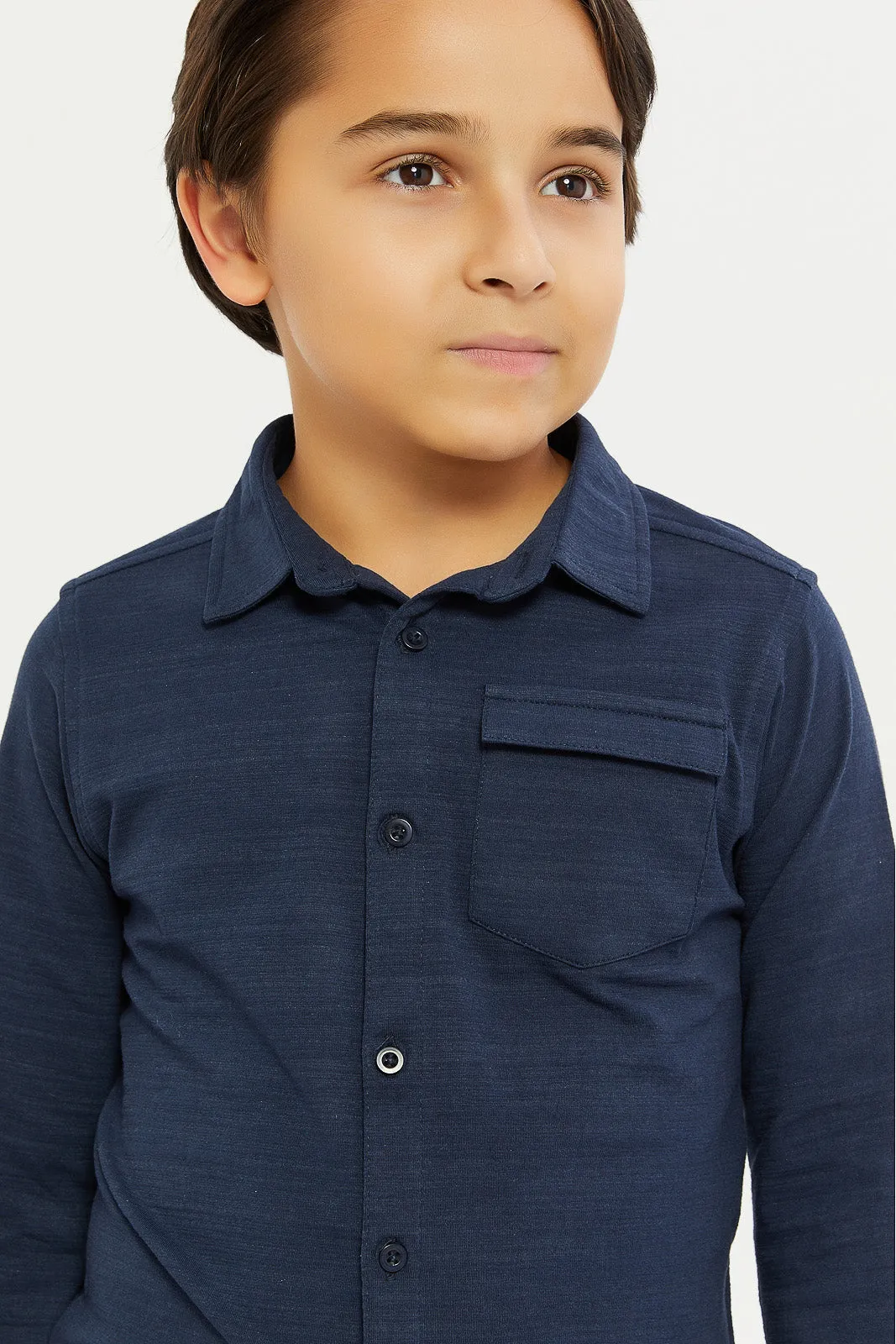 Boys Navy Collared Shirt