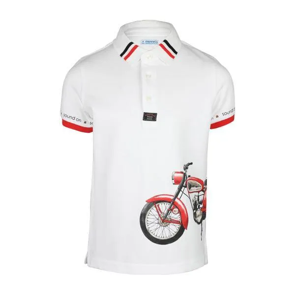 BOYS SHORT SLEEVE PRINT POLO - WHITE