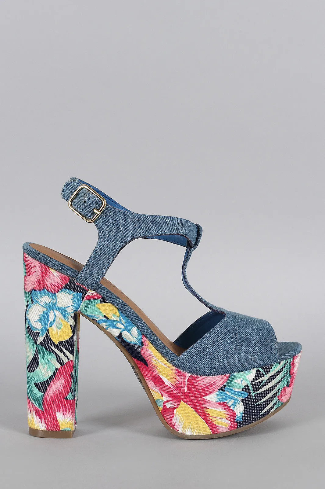 Breckelle Floral T-Strap Platform Heel