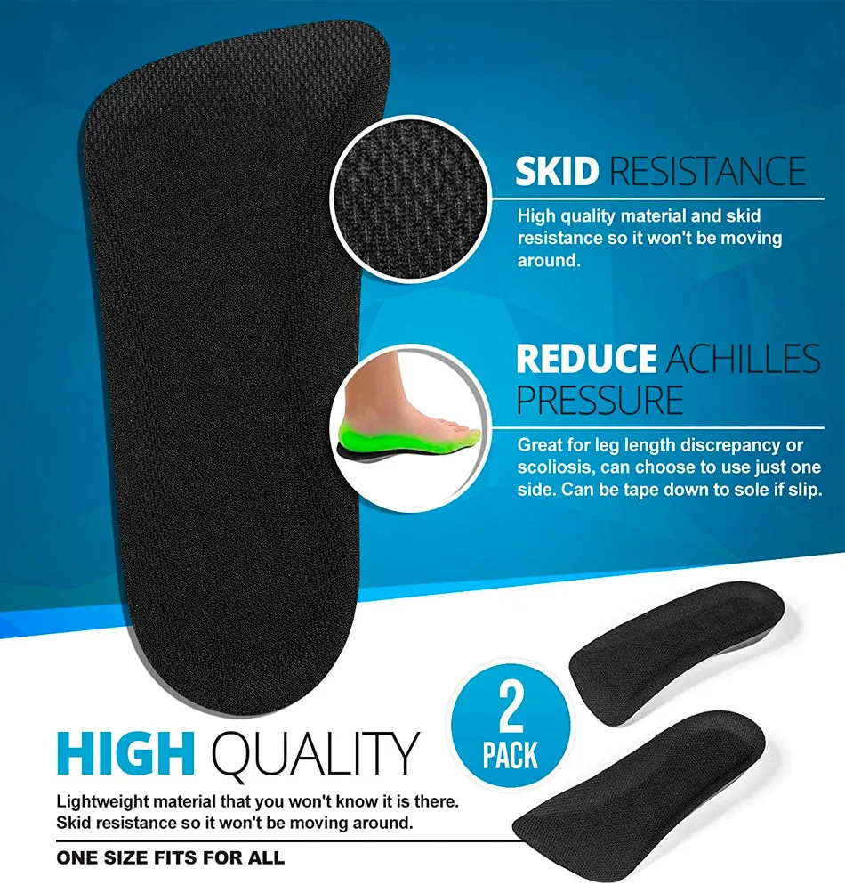 CALTO Height Increase Half Elevator Insole for Men - 1/2 Inch Taller Heel Lift Insert (2 Pack) Black