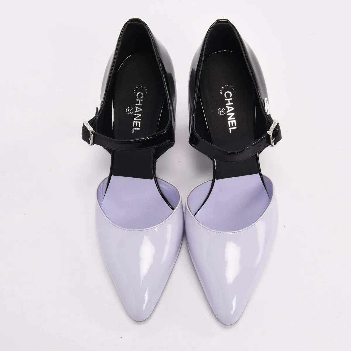 Chanel Black & Lilac Patent CC Mary Jane Pumps 38.5