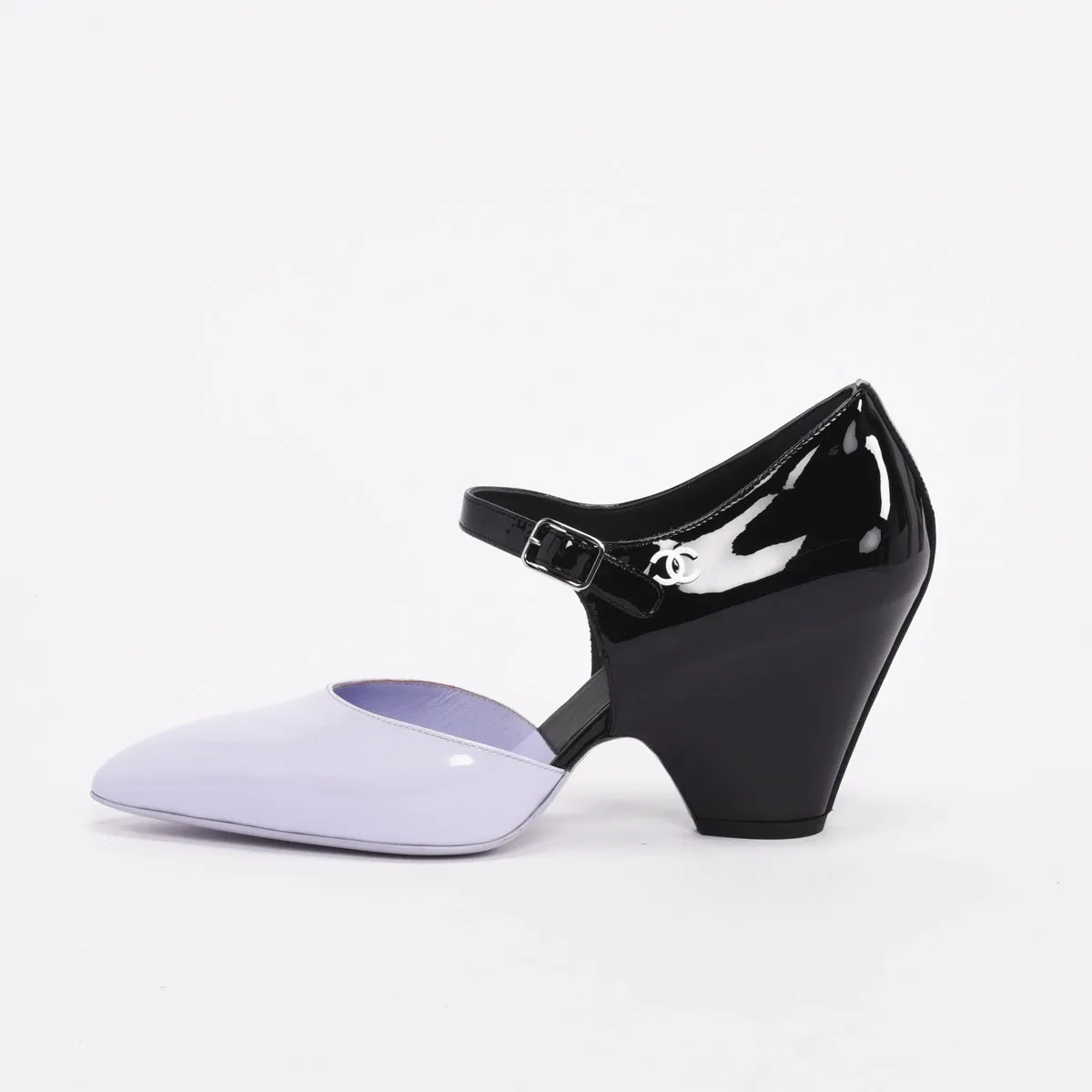 Chanel Black & Lilac Patent CC Mary Jane Pumps 38.5