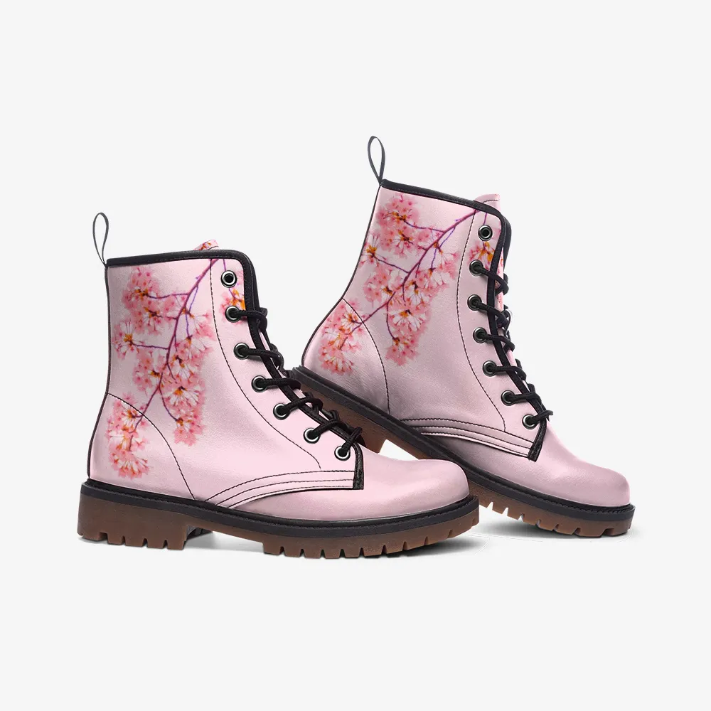 Cherry Blossom Pink Lace Up Boots