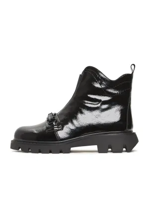 Combat Boots with Chain Detail Candice - Patent Black