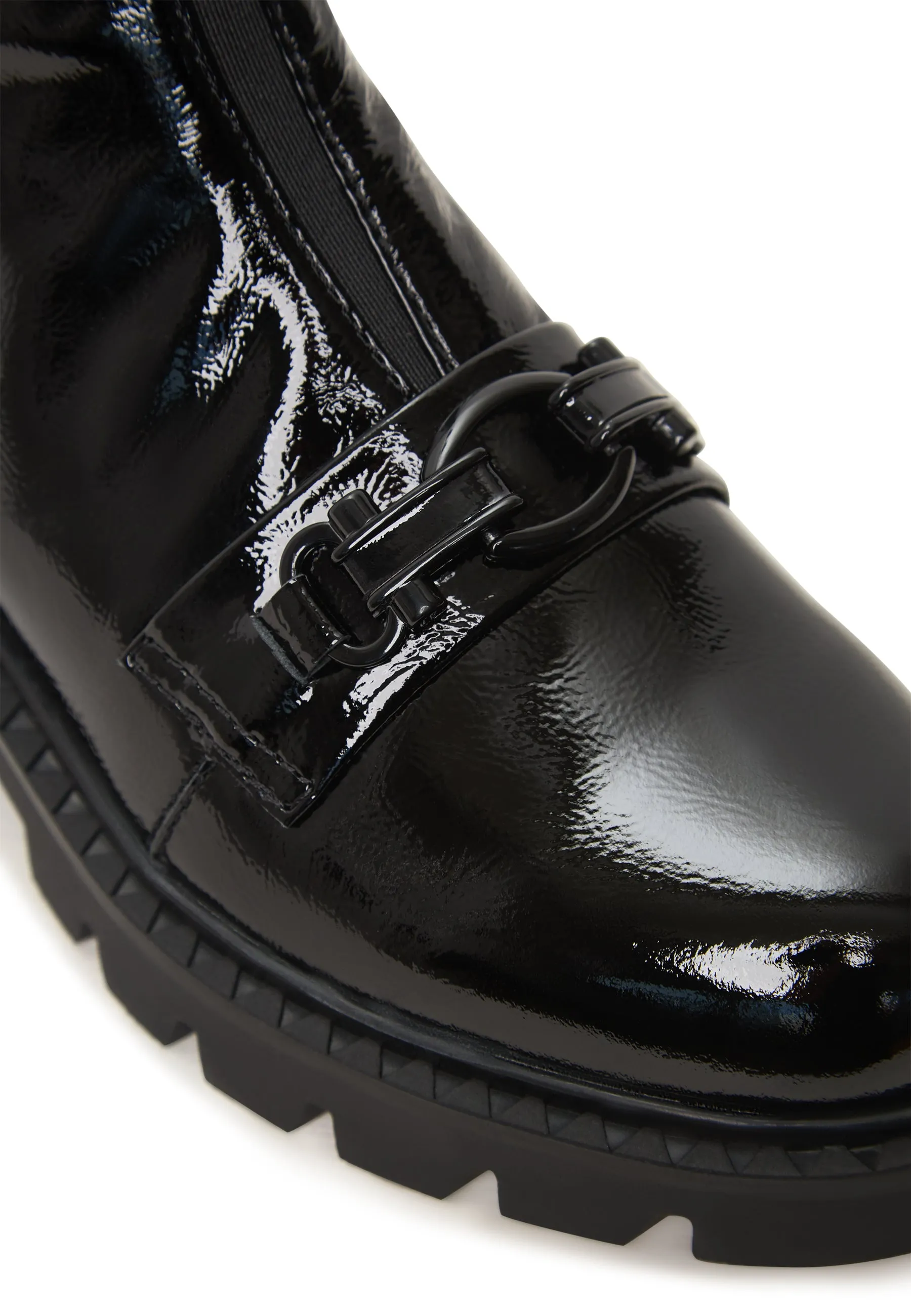 Combat Boots with Chain Detail Candice - Patent Black