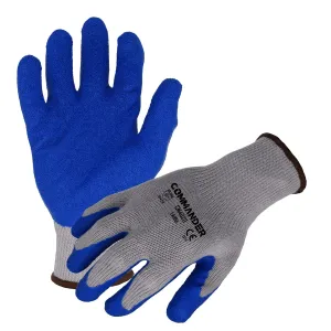 Commander(CM4020) General Purpose Work Gloves, 10-Gauge Gray Seamless Polyester/Cotton Gloves w/ Blue Crinkle Latex Palm/Finger Coating, Medium, Case of 12 Pairs