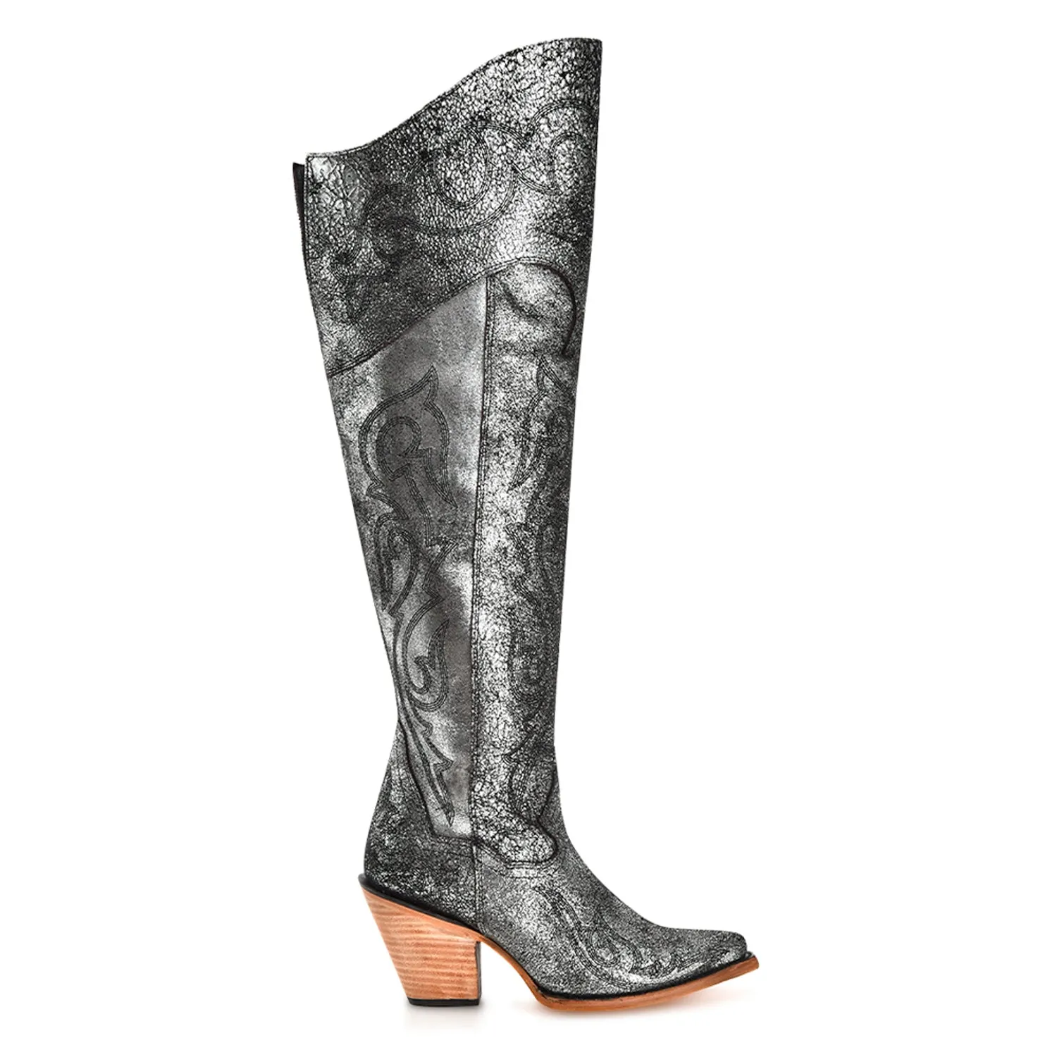 Corral Womens Tall Metallized Scrunchable Silver Cowhide 22in Cowboy Boots