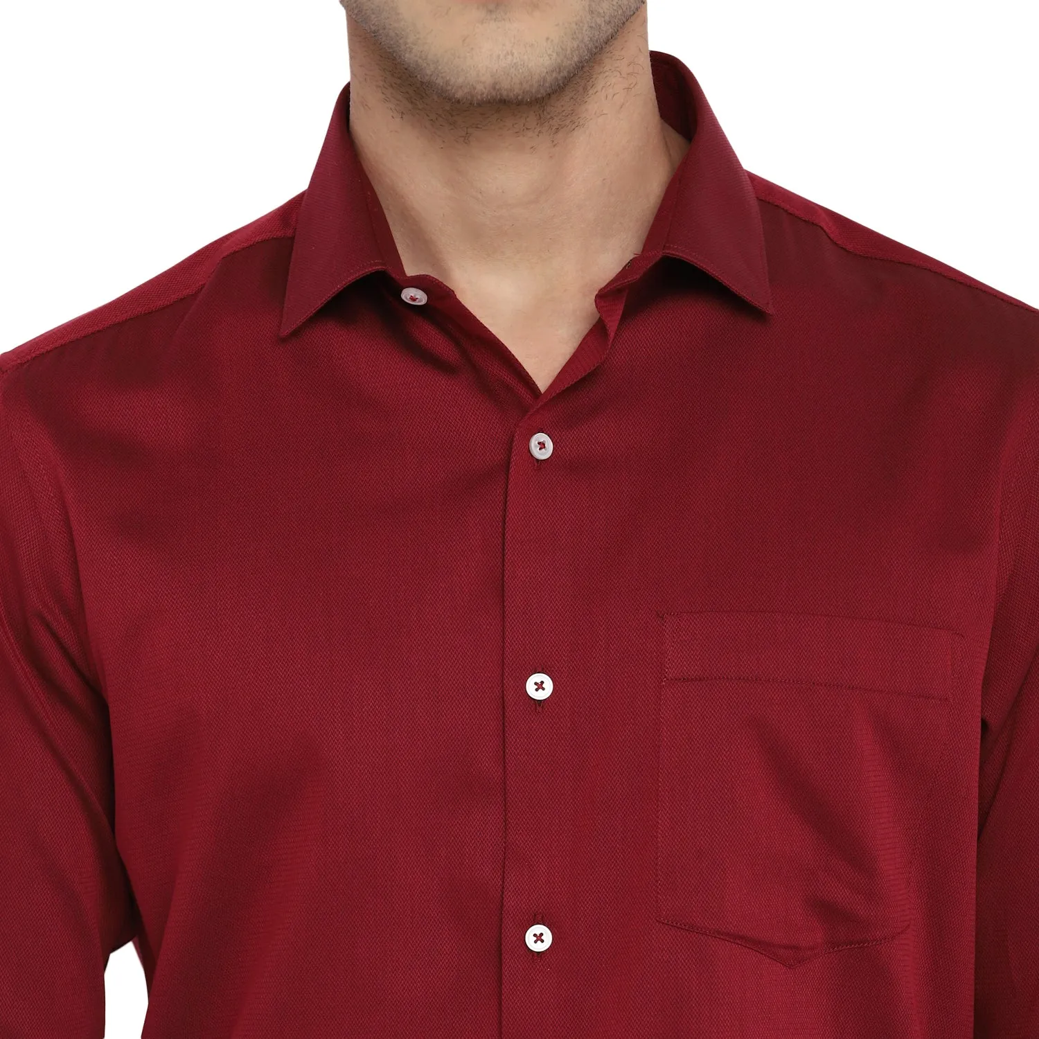 Cotton Maroon Self Design Slim Fit Formal Shirt