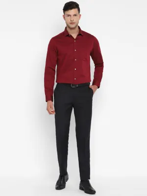 Cotton Maroon Self Design Slim Fit Formal Shirt