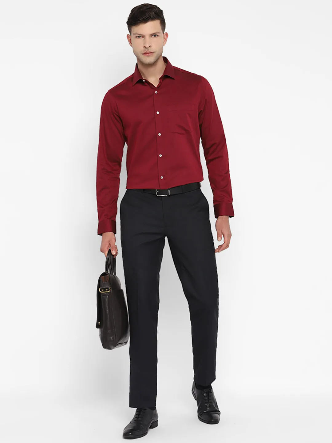 Cotton Maroon Self Design Slim Fit Formal Shirt