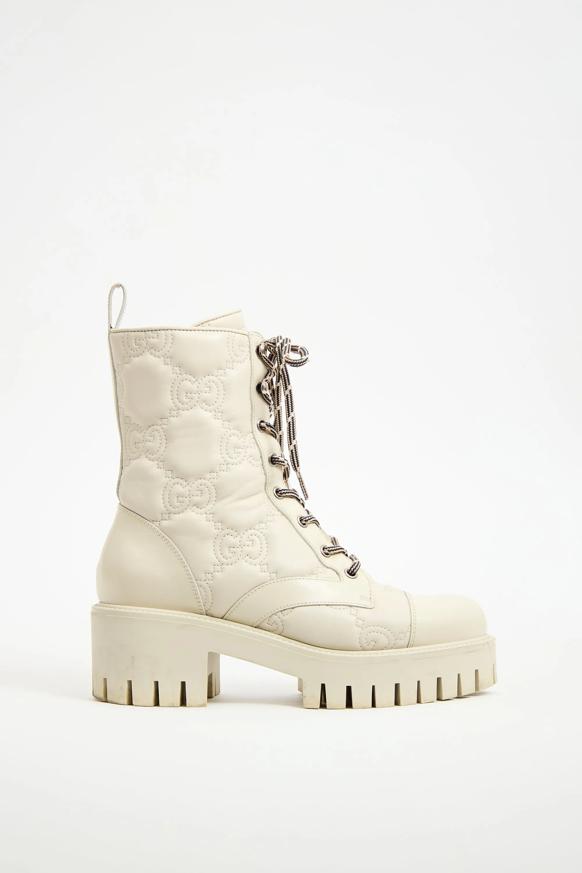 Cream Leather Monogram Combat Boot