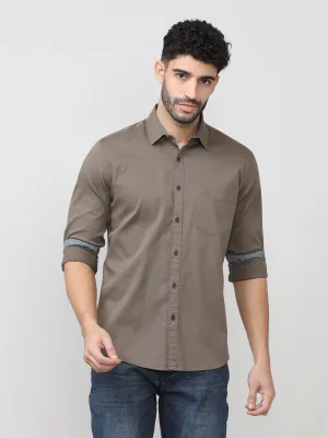 Dark Wood Dobby Lycra Plain Shirt With Pocket