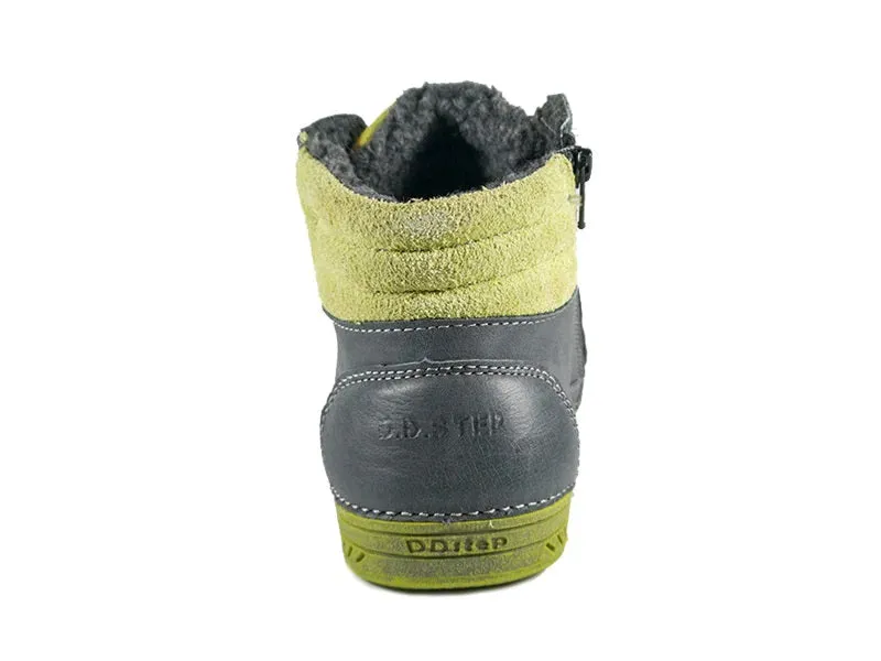 D.D. Step Big Kid Boy Shoes/Winter Boots With Faux Fur Insulation Grey Neon Green - Supportive Leather Shoes From Europe Kids Orthopedic