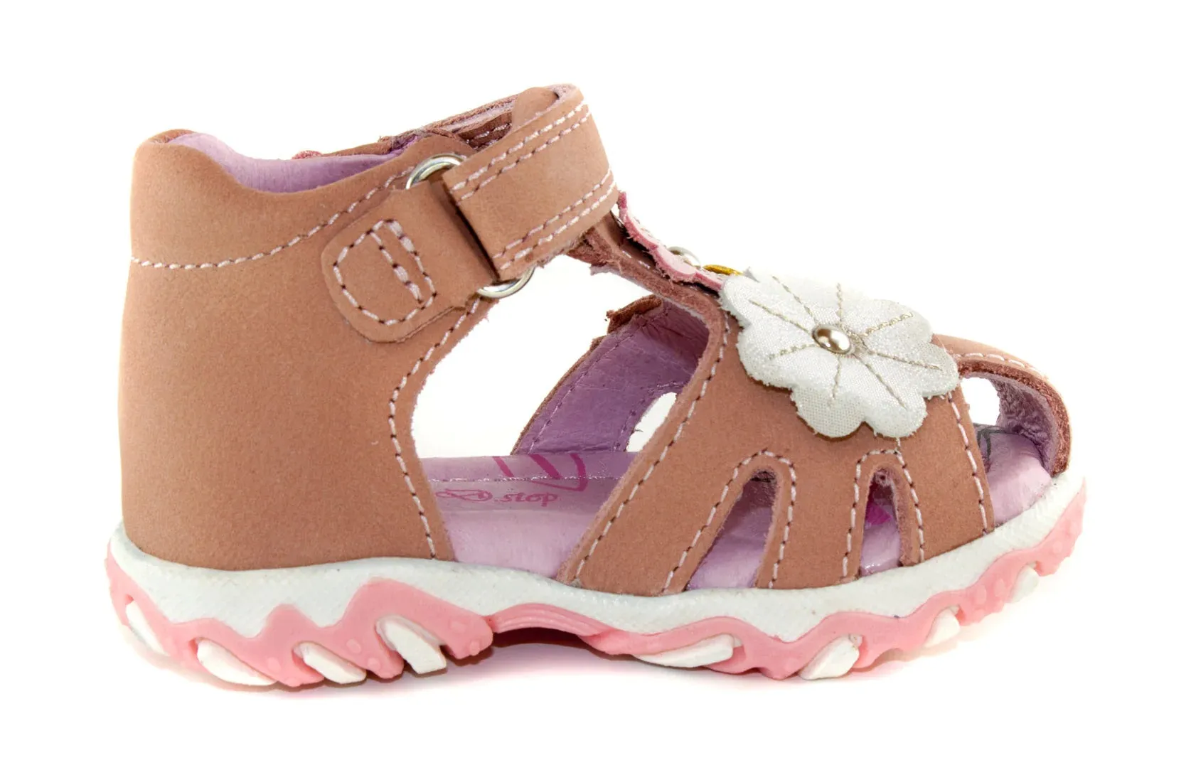 D.D. Step Girls Sandals Pink With Flowers - Supportive Leather Shoes From Europe Kids Orthopedic