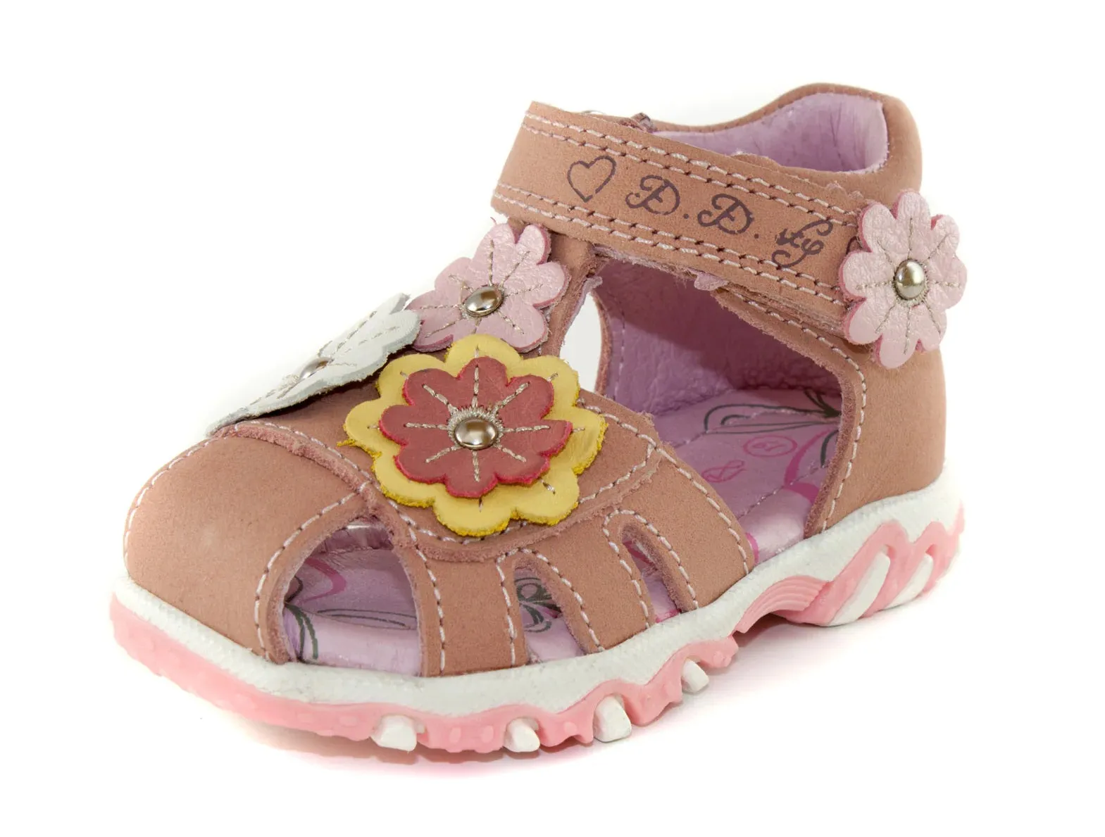 D.D. Step Girls Sandals Pink With Flowers - Supportive Leather Shoes From Europe Kids Orthopedic