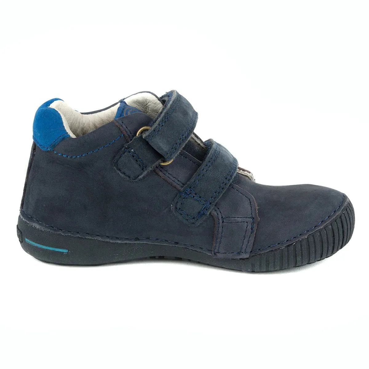 D.D. Step Little Kid Boy High-Top Shoes Blue With Grey Stamp Decor - Supportive Leather From Europe Kids Orthopedic