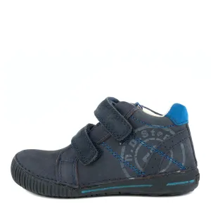 D.D. Step Little Kid Boy High-Top Shoes Blue With Grey Stamp Decor - Supportive Leather From Europe Kids Orthopedic