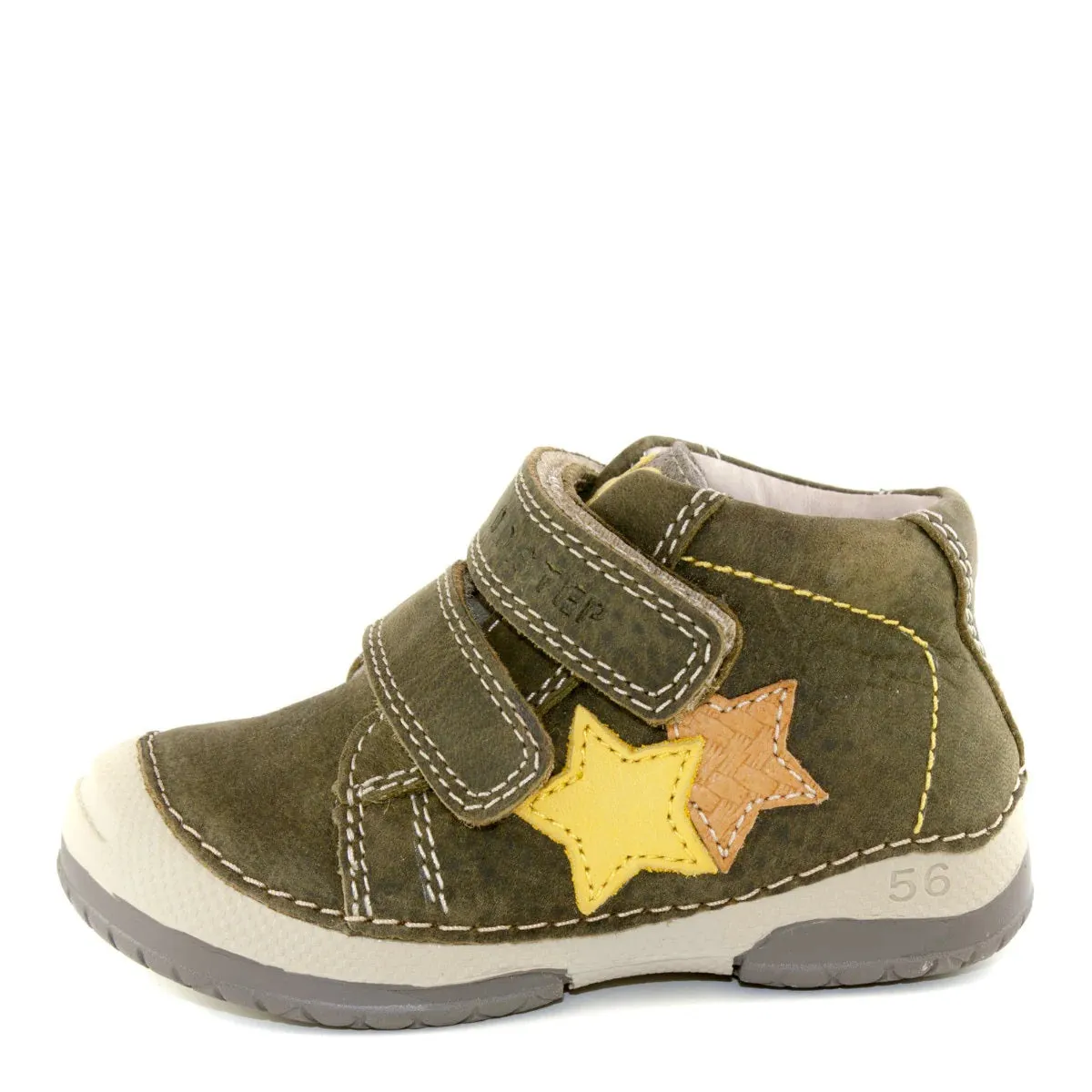 D.D. Step Toddler Boy Shoes Khaki With Yellow And Orange Star - Supportive Leather From Europe Kids Orthopedic