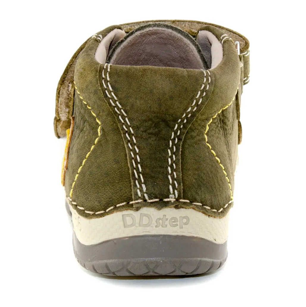 D.D. Step Toddler Boy Shoes Khaki With Yellow And Orange Star - Supportive Leather From Europe Kids Orthopedic