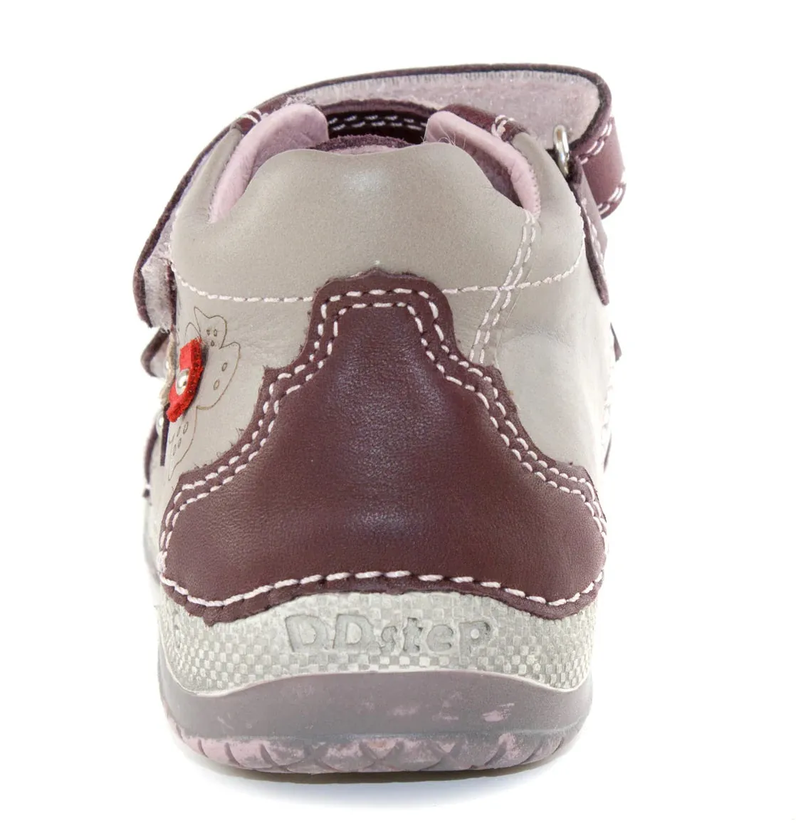 D.D. Step Toddler Girl Shoes Grey And Mauve With Drawings Flowers - Supportive Leather From Europe Kids Orthopedic