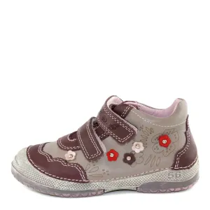 D.D. Step Toddler Girl Shoes Grey And Mauve With Drawings Flowers - Supportive Leather From Europe Kids Orthopedic