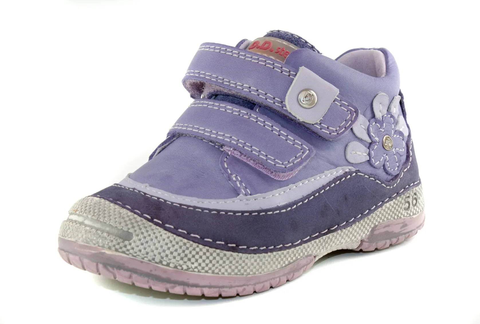 D.D. Step Toddler Girl Shoes Violet With Flower - Supportive Leather From Europe Kids Orthopedic