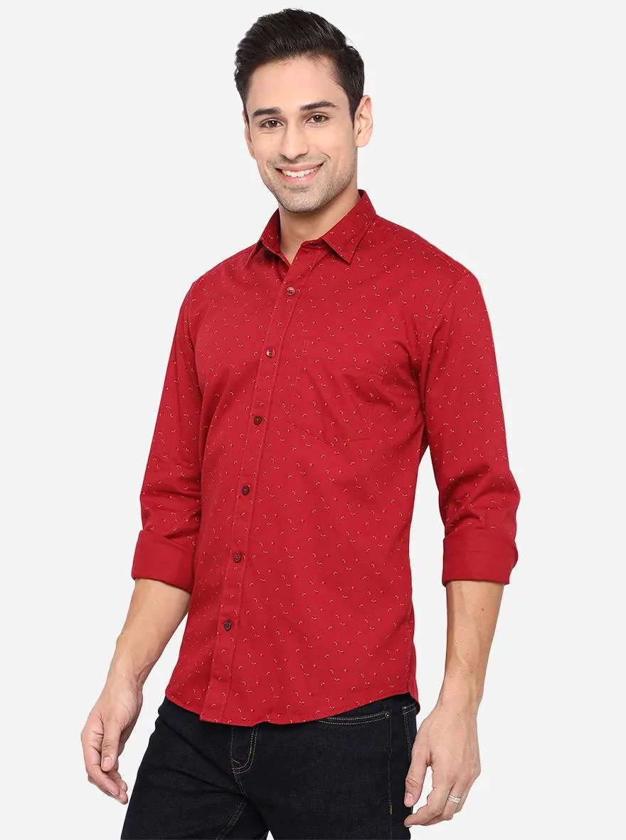 Deep Red Printed Slim Fit Casual Shirt | JadeBlue