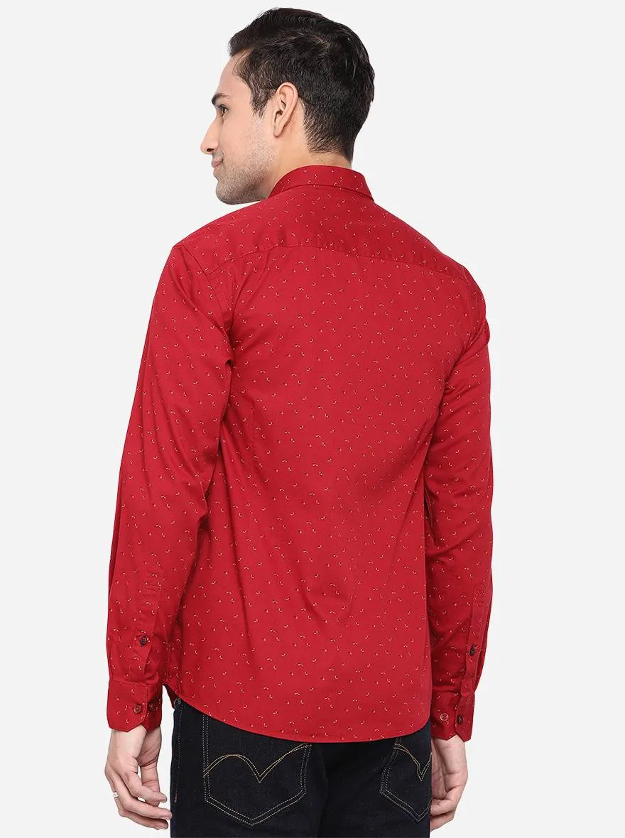 Deep Red Printed Slim Fit Casual Shirt | JadeBlue