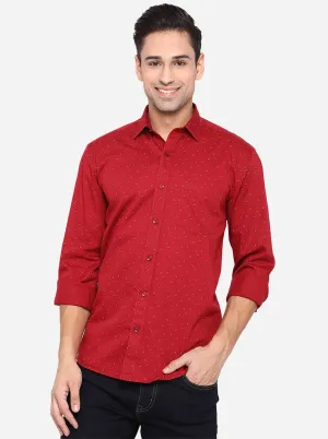 Deep Red Printed Slim Fit Casual Shirt | JadeBlue