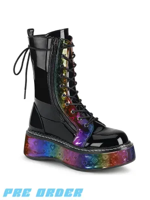 DEMONIA EMILY-350 - BLACK PATENT RAINBOW ✰ PRE ORDER ✰