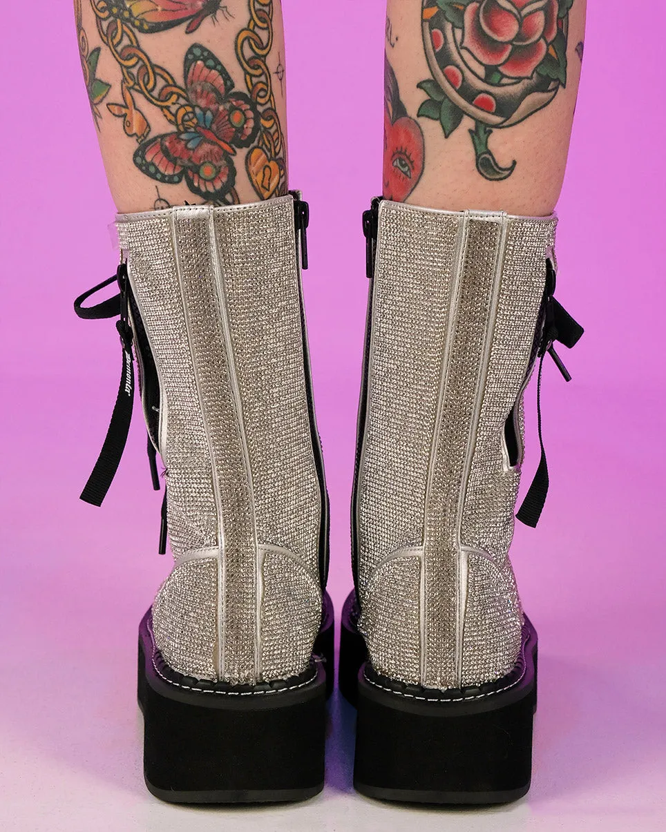 Demonia Emily Rhinestone Combat Boots