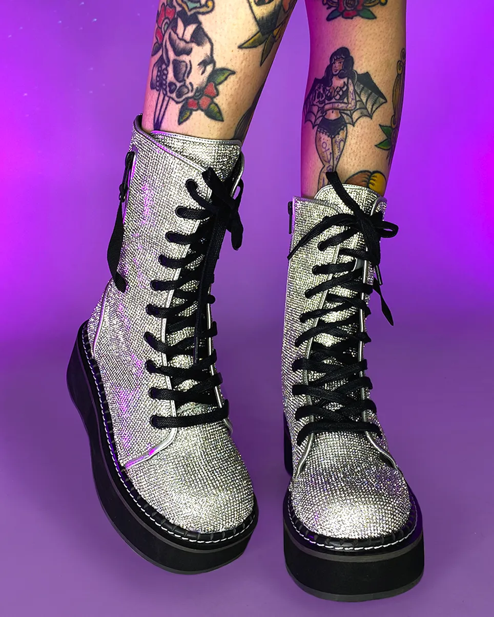 Demonia Emily Rhinestone Combat Boots