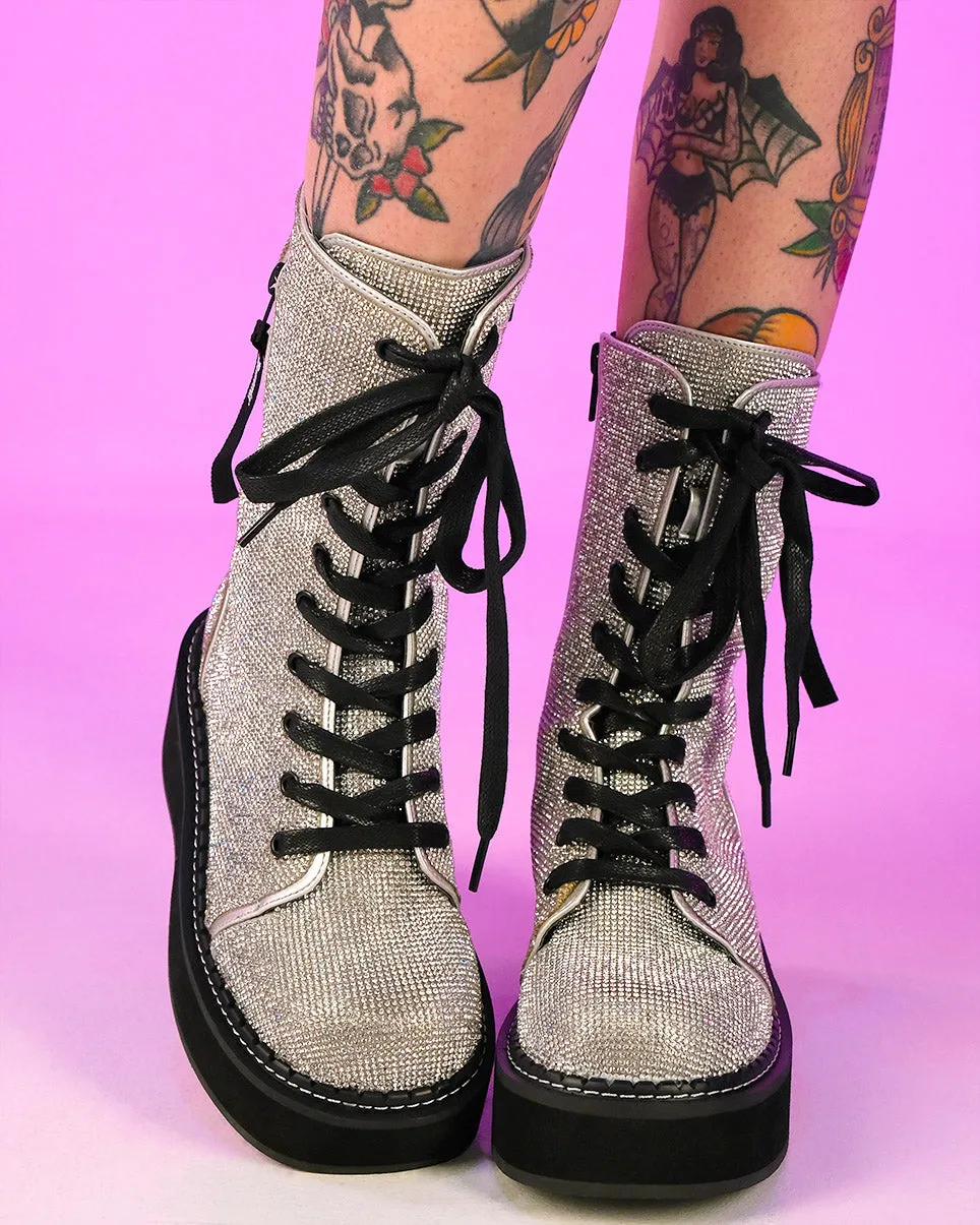 Demonia Emily Rhinestone Combat Boots