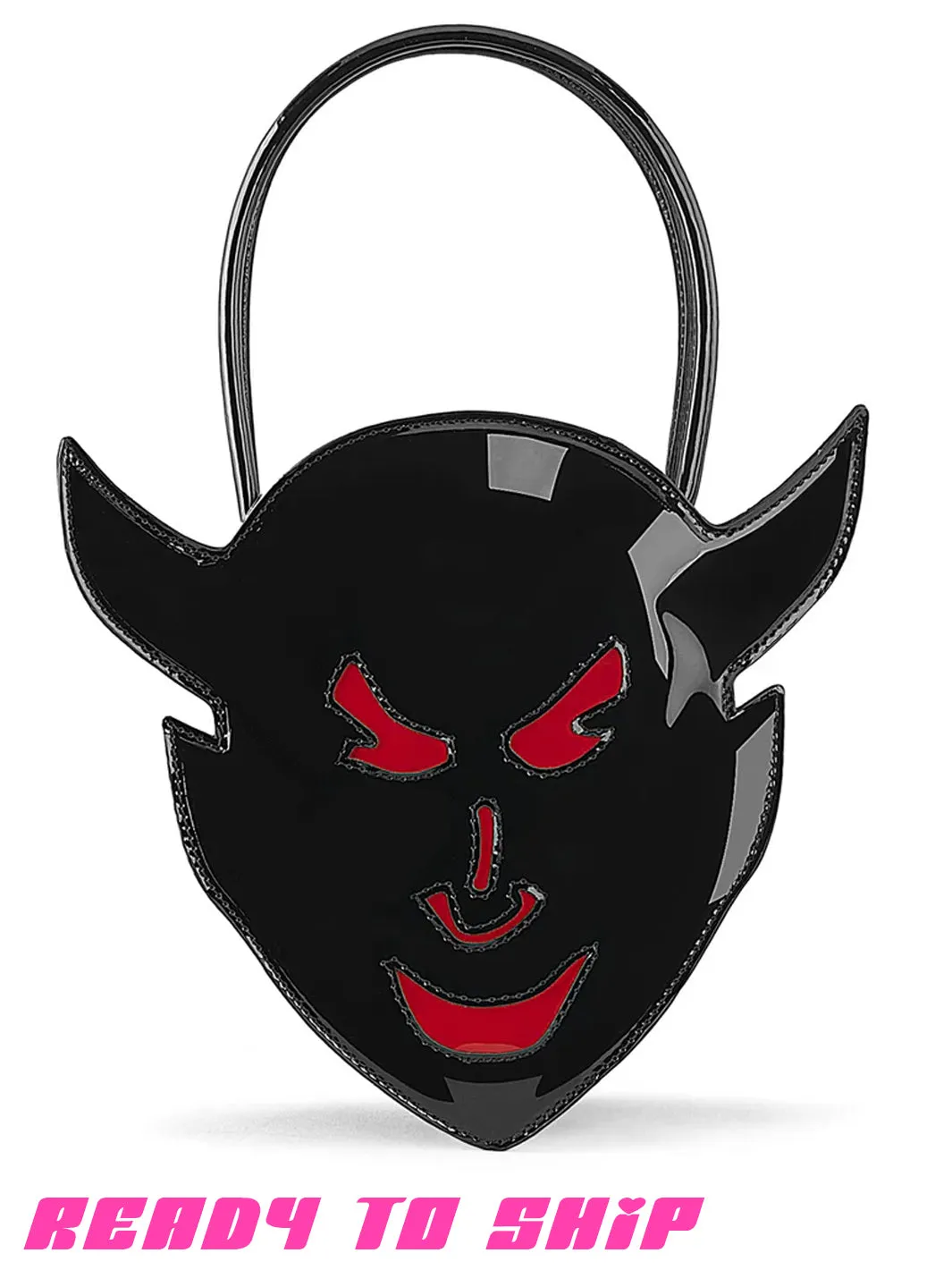 DEMONIA PATENT DEVIL HEAD HANDBAG