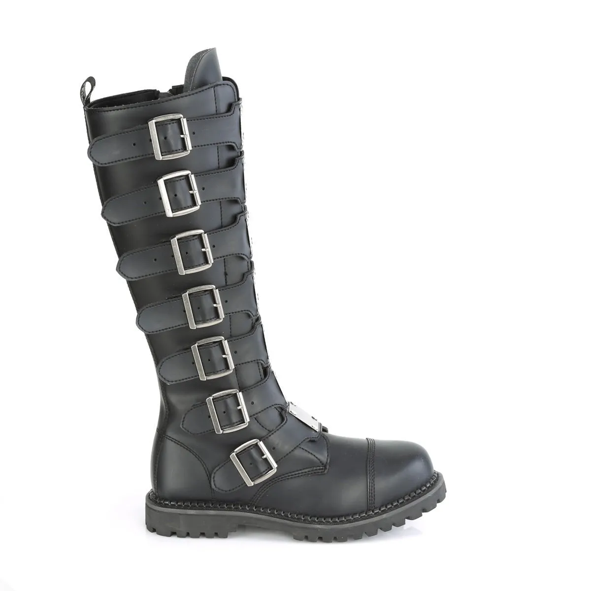 Demonia RIOT-21MP | Black Vegan Leather Combat Boots