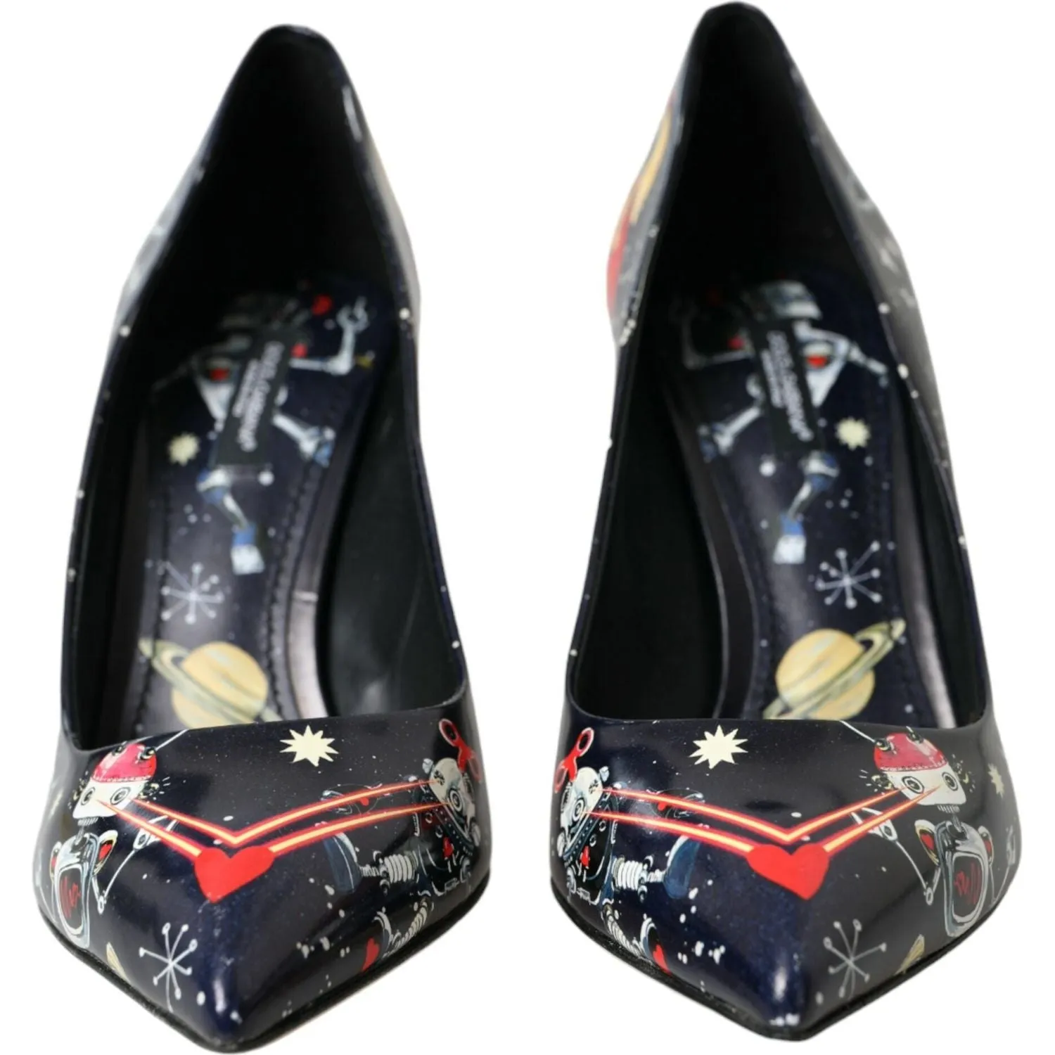 Dolce & Gabbana Blue Space Robot Leather Heels Pumps Shoes