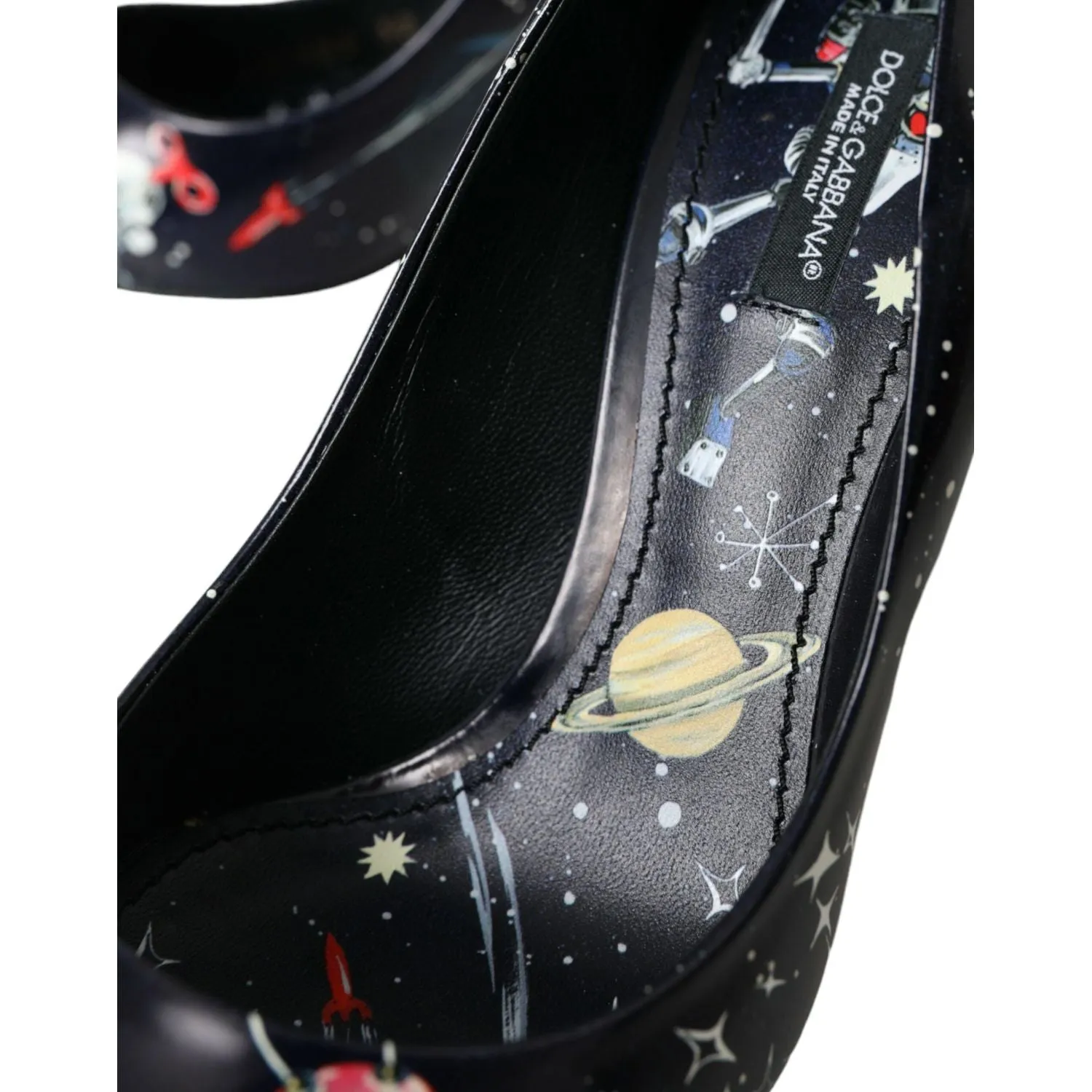 Dolce & Gabbana Blue Space Robot Leather Heels Pumps Shoes