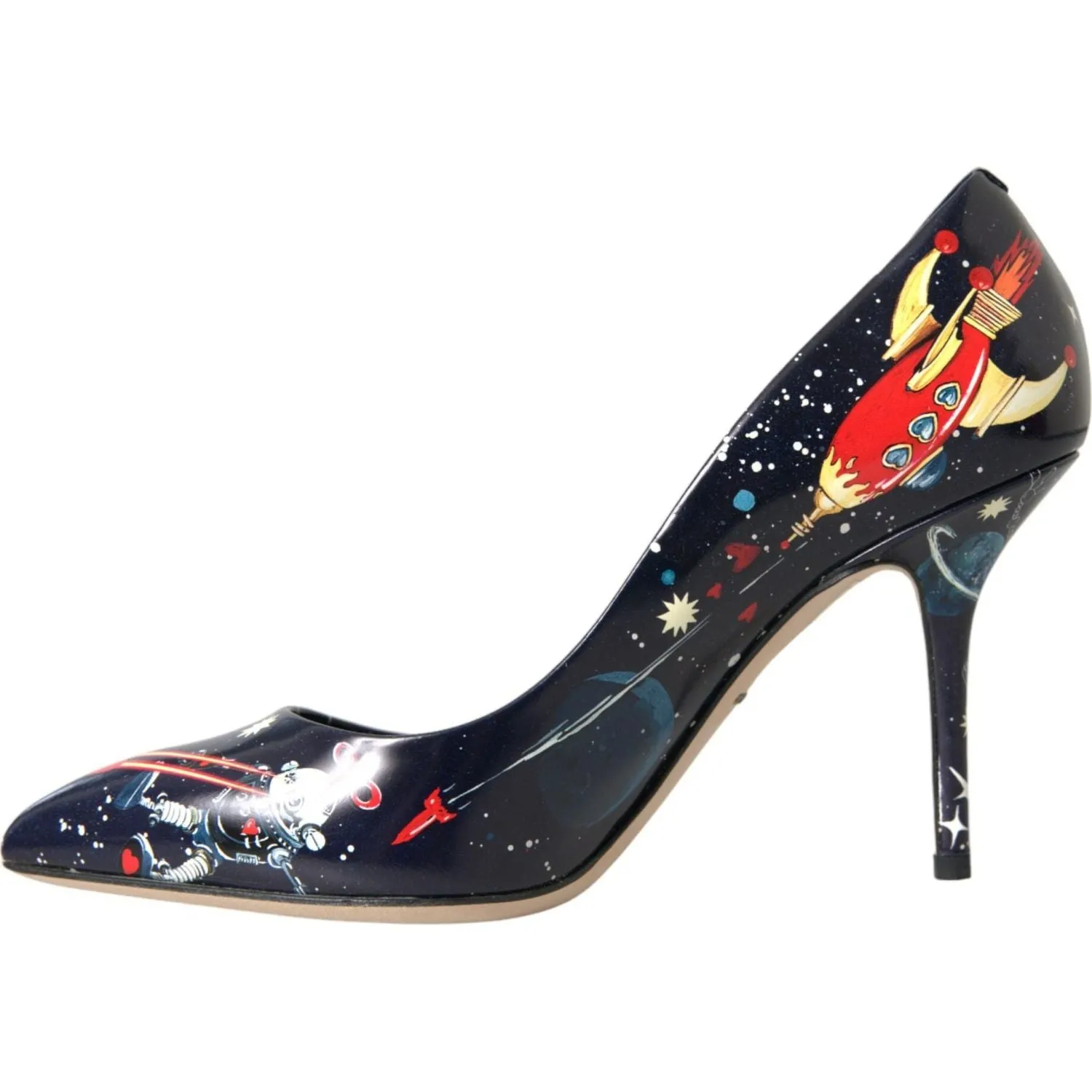 Dolce & Gabbana Blue Space Robot Leather Heels Pumps Shoes