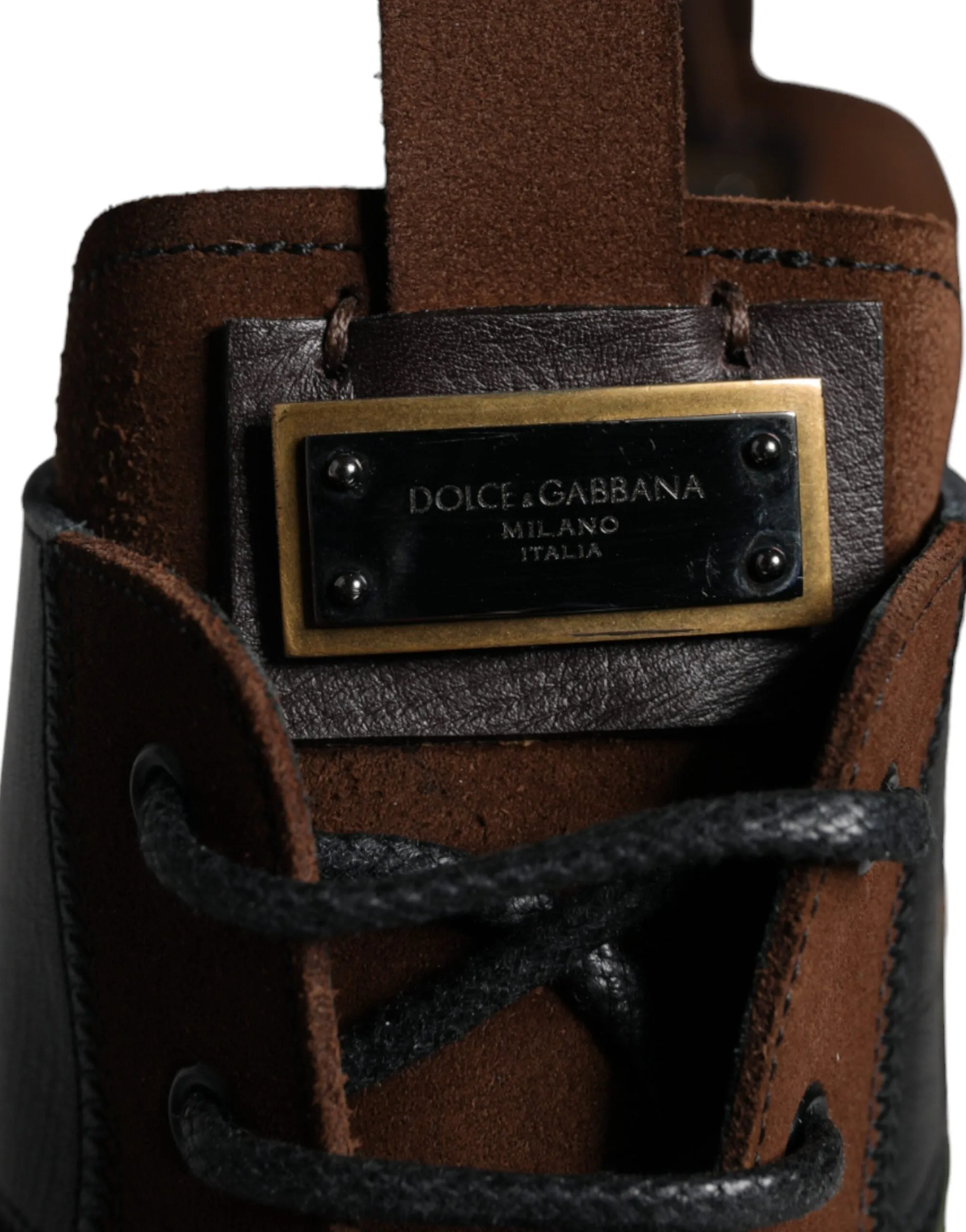 Dolce & Gabbana Brown Suede Camouflage Leather Combat Boots Shoes